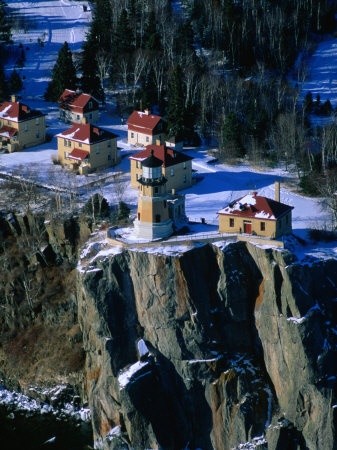 Photo:  Lighthouse Under Blanket of Snow on Top of Cliff at Split Rock, Minnesota